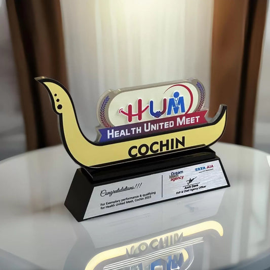 Traditional Cochin boat trophy with cultural design