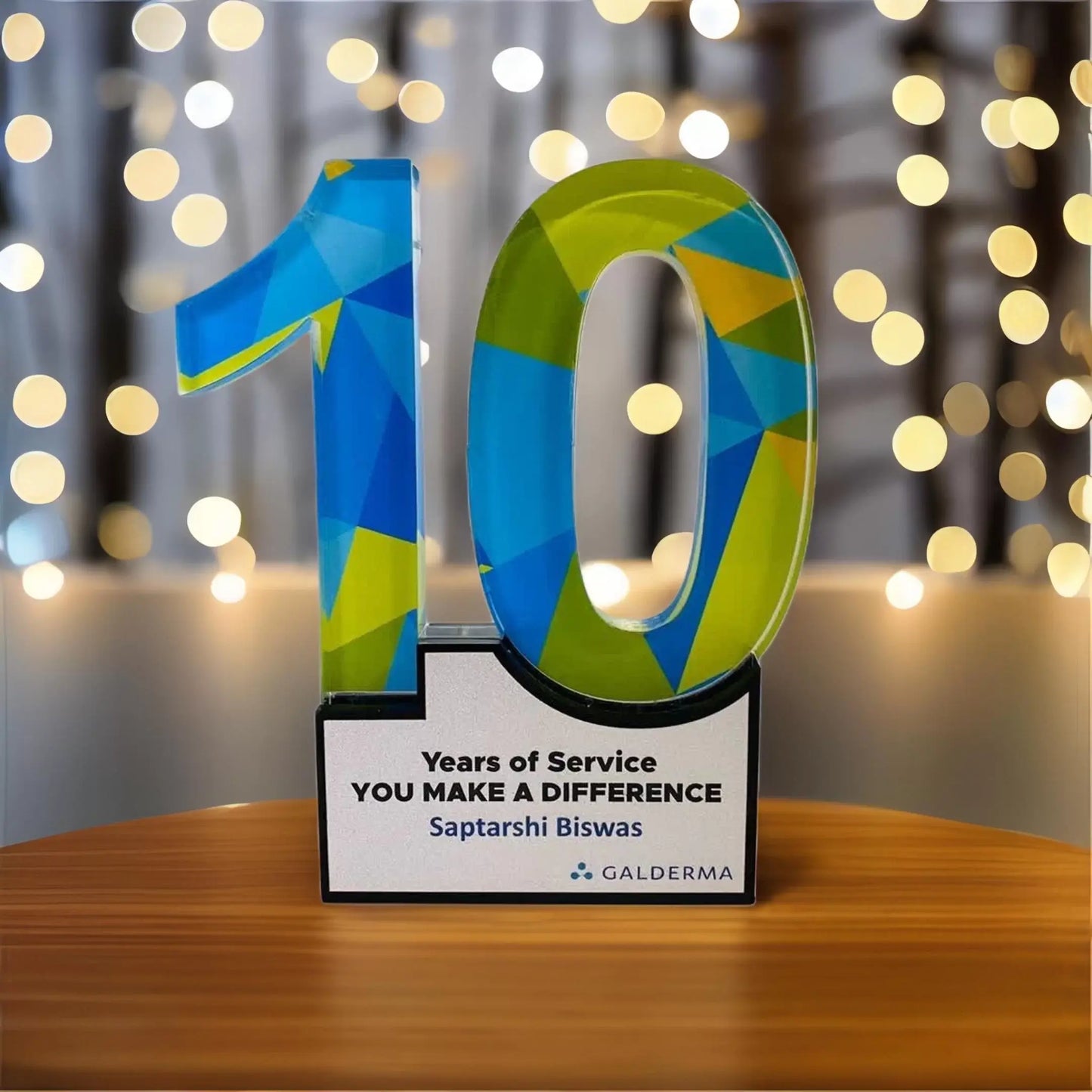 10 years long service award with blue and green design