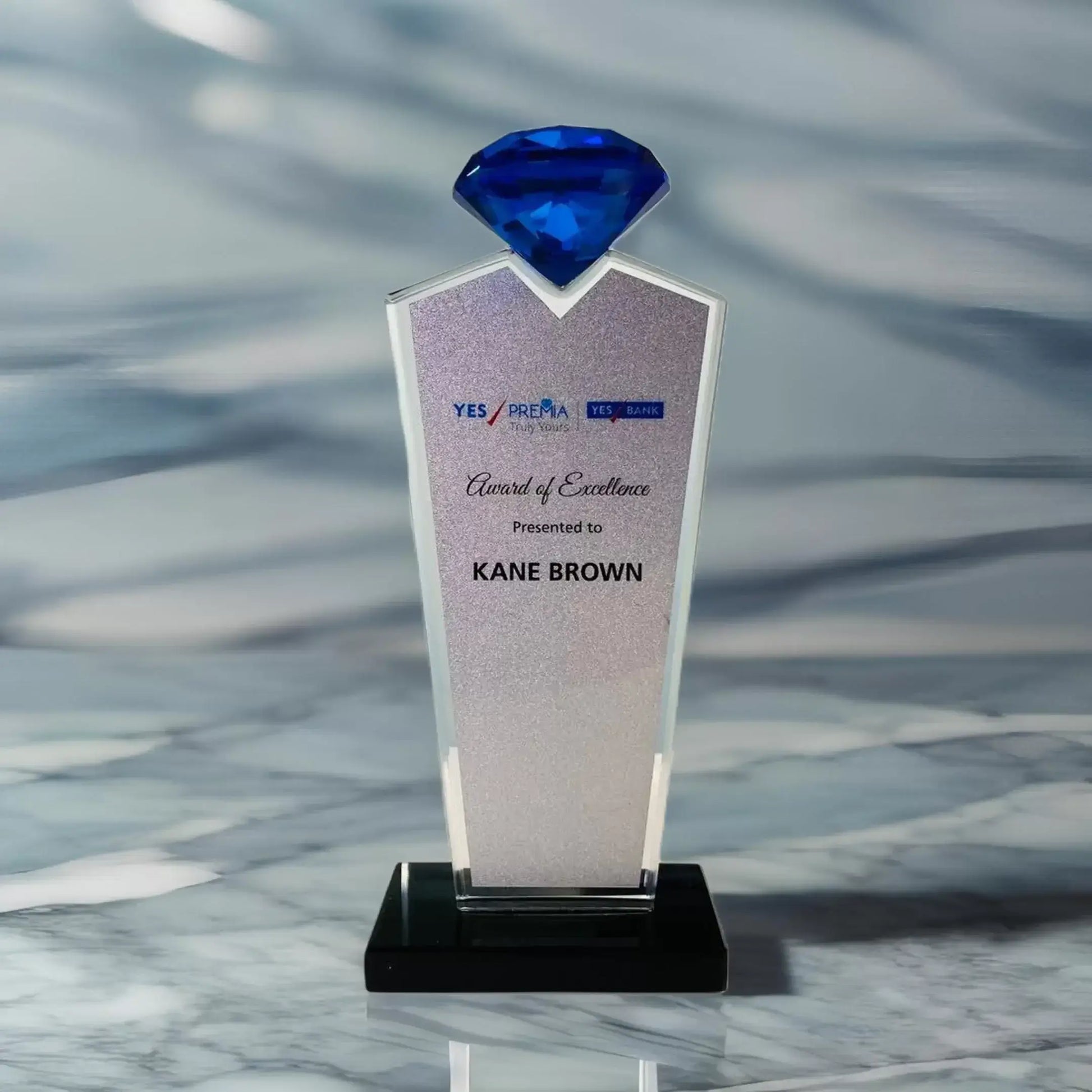 A blue diamond crystal award of excellence 