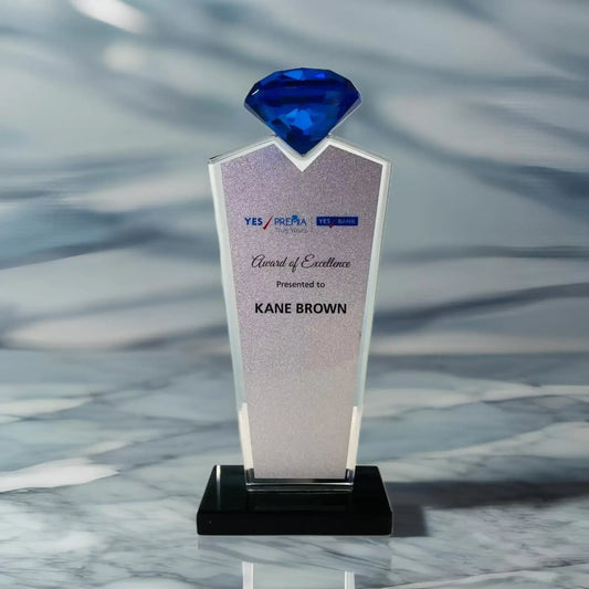 A blue diamond crystal award of excellence 