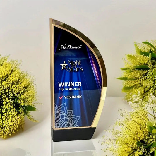 Elegant blue and gold custom designed recognition trophy - Night Stars Award