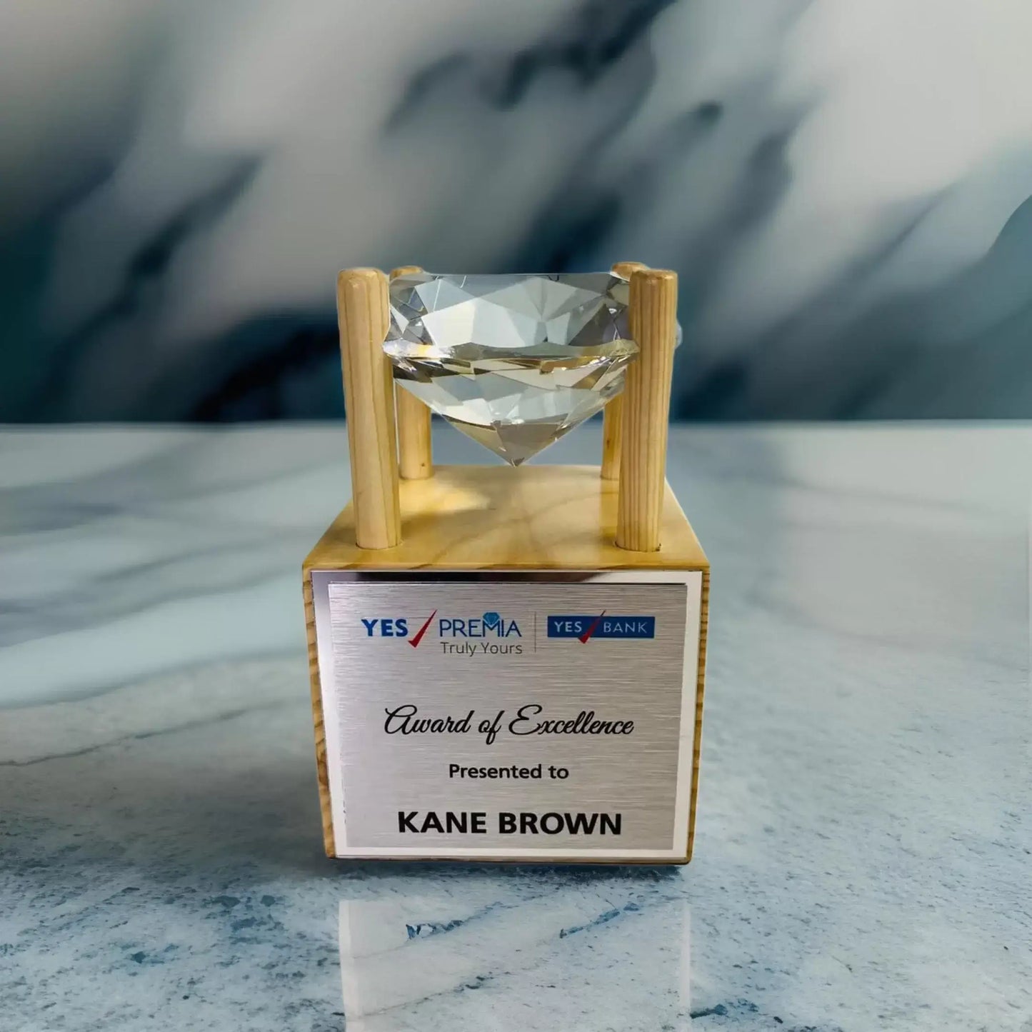 Diamond Crystal recognition award with golden base 
