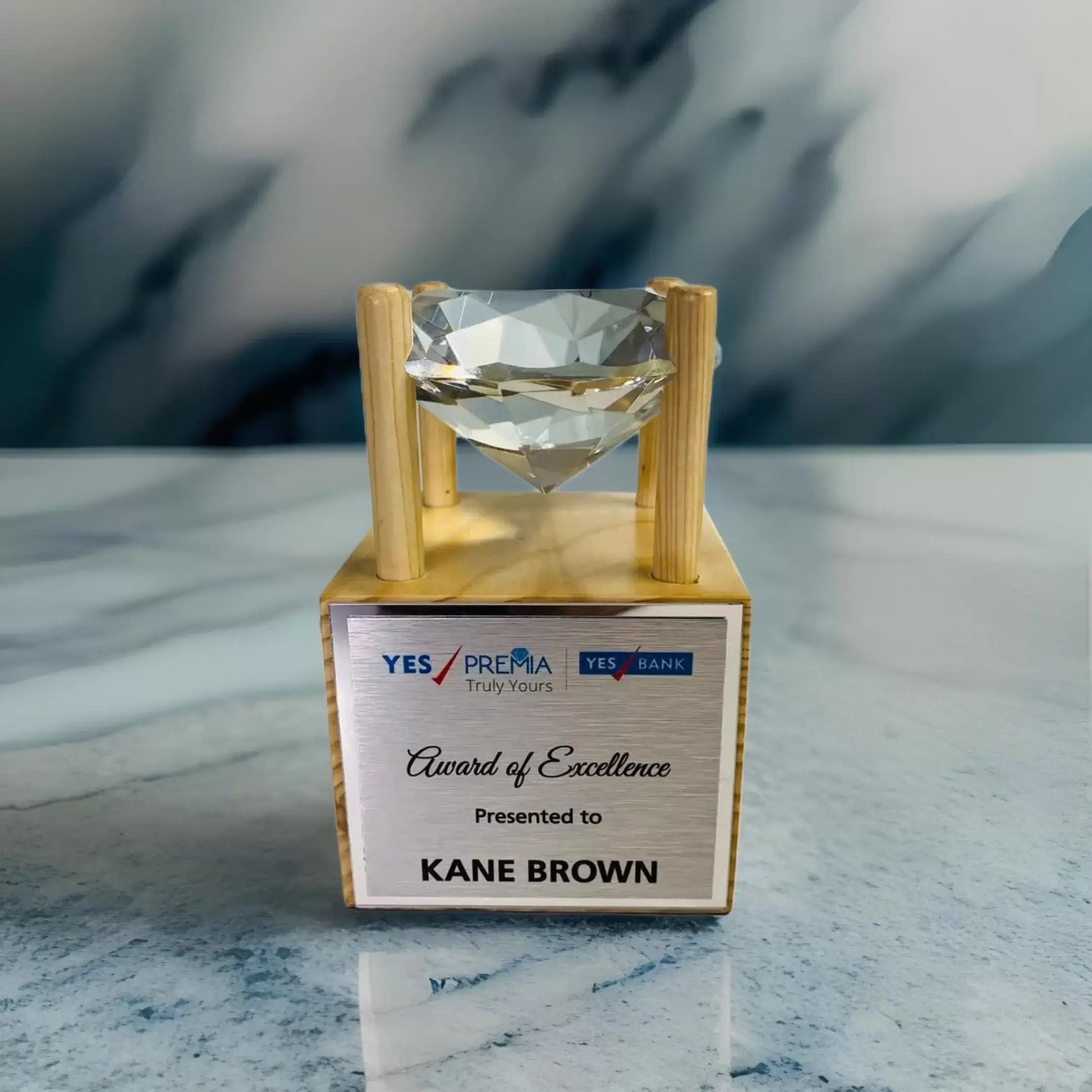 Diamond Crystal recognition award with golden base 