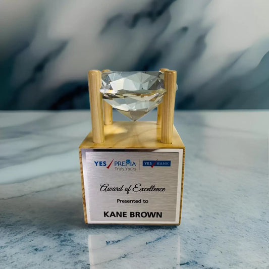 Diamond Crystal recognition award with golden base 