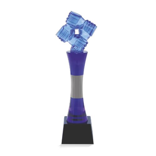 Teamwork Blue Crystal Glass Trophy 