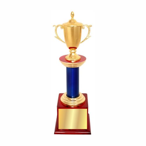 Golden Cup on Blue Tower Metal Trophy 